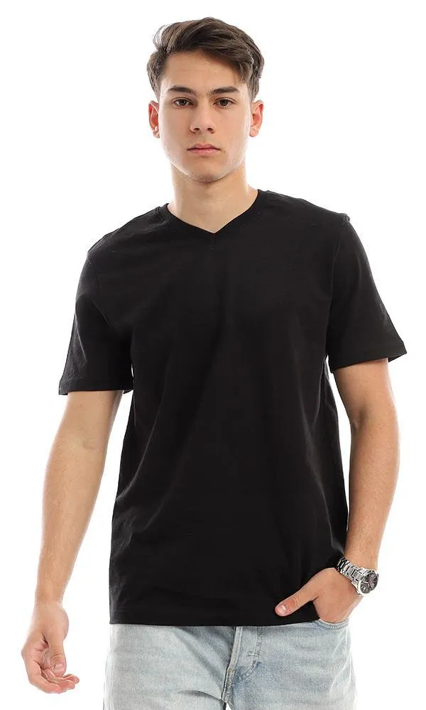 94604 Black Cotton V-Neck Slip On Summer Tee