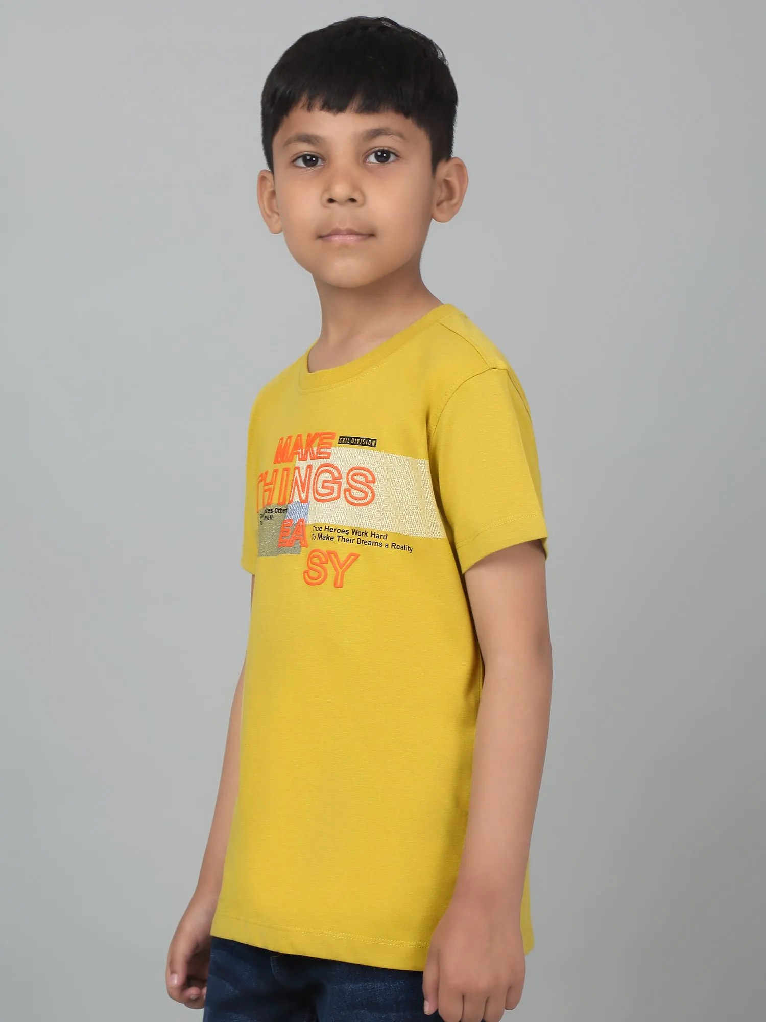 Cantabil Boy's Yellow Printed Half Sleeves T-Shirt