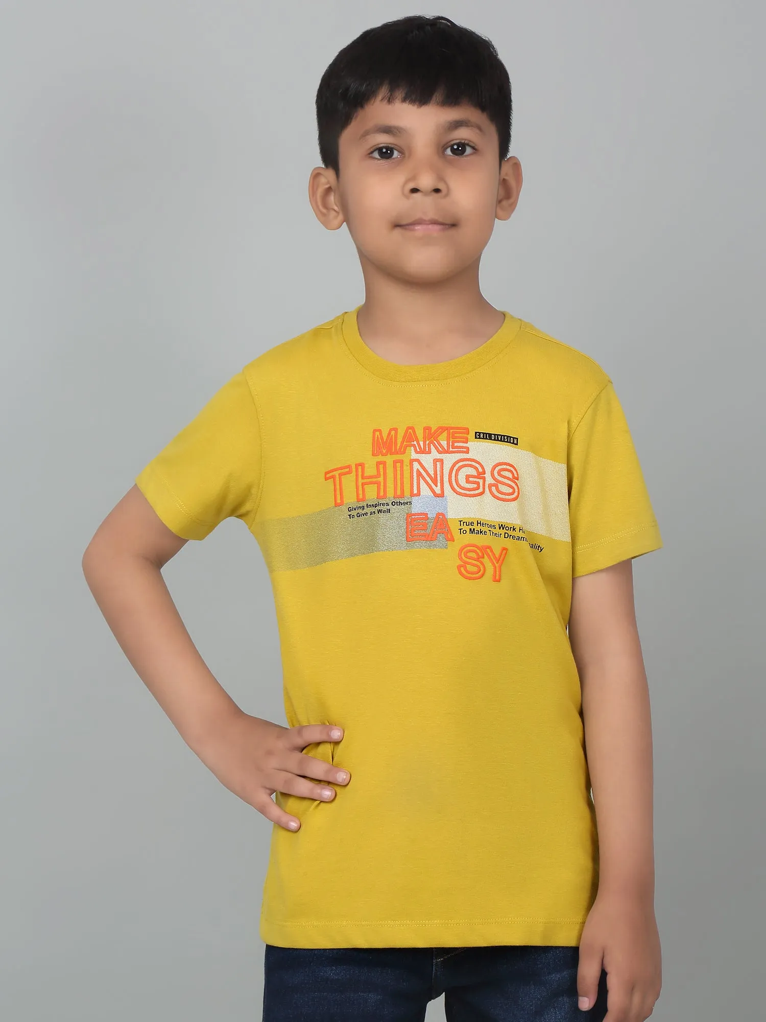 Cantabil Boy's Yellow Printed Half Sleeves T-Shirt