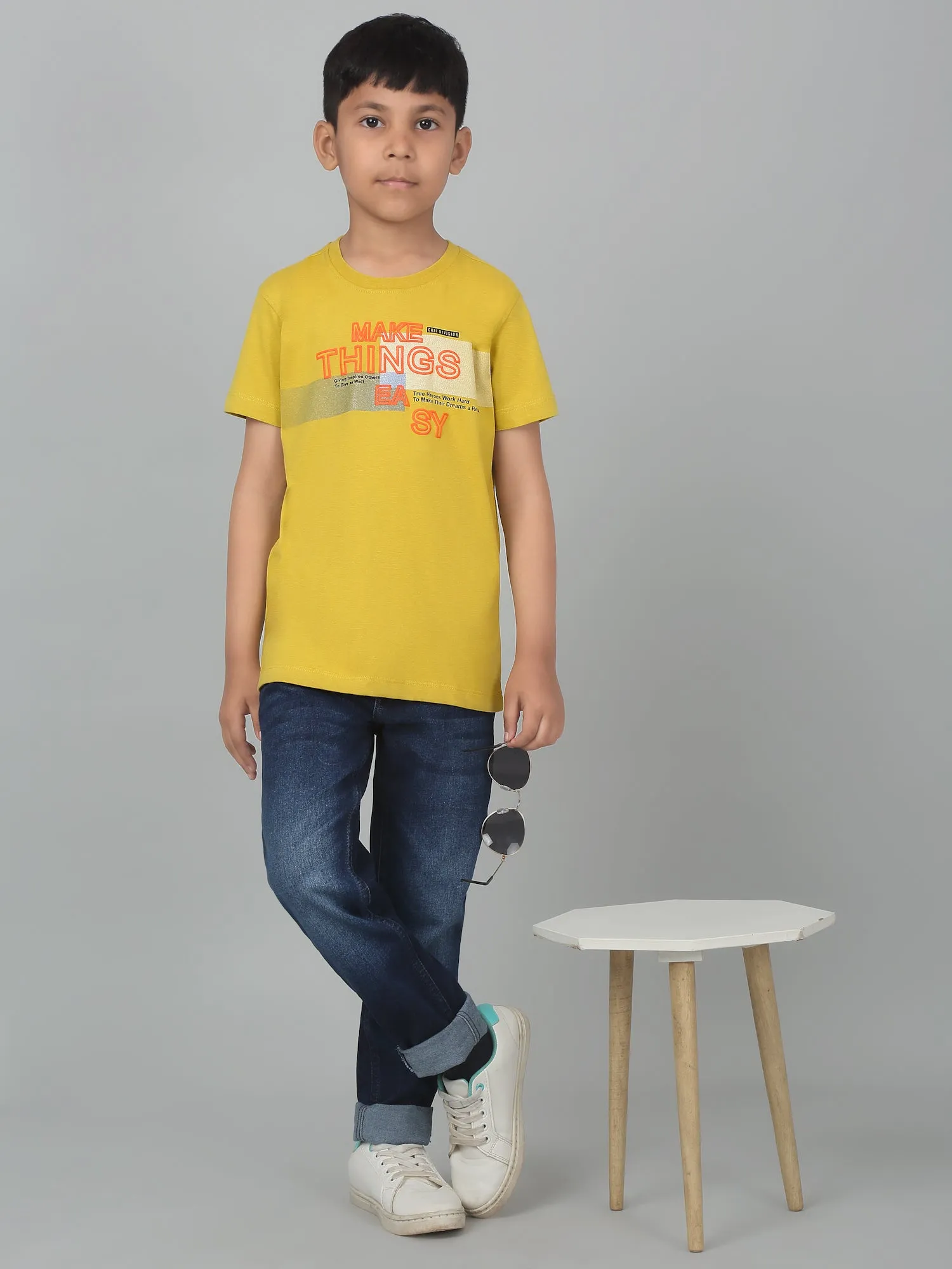 Cantabil Boy's Yellow Printed Half Sleeves T-Shirt