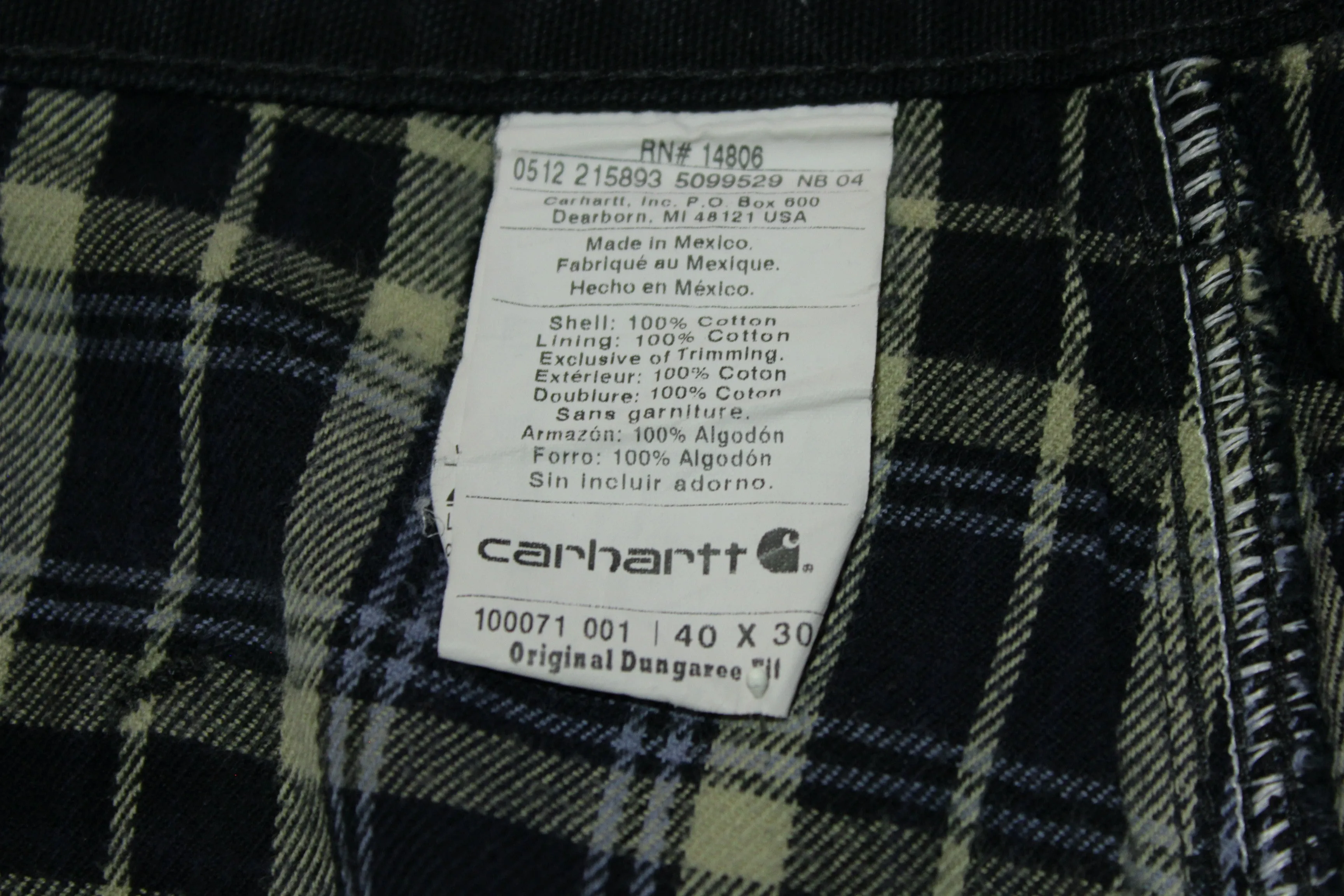 Carhartt 100071 001 BLK Washed Duck Work Double Knee Front Pants Flannel Lined