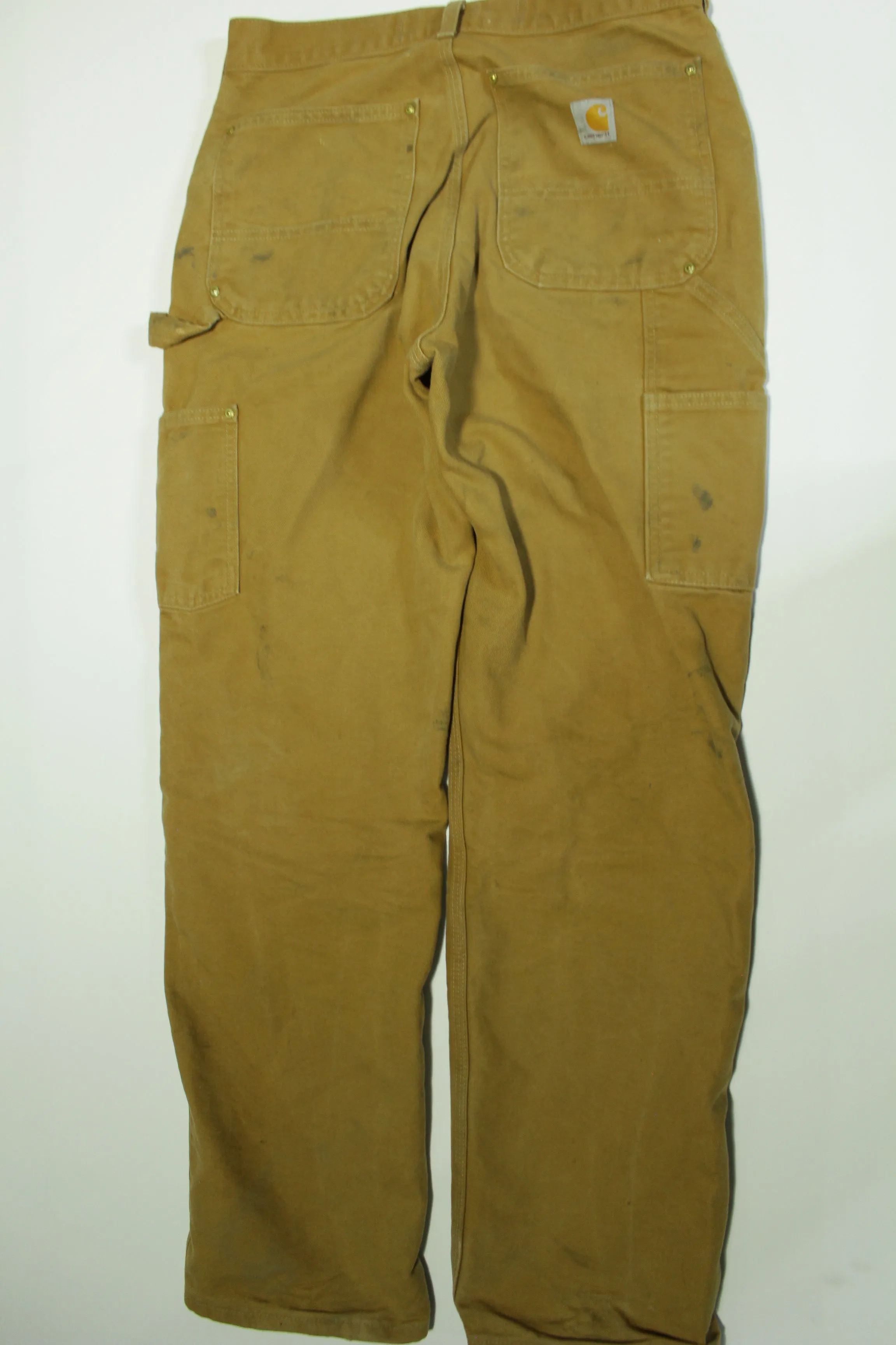 Carhartt B01 BRN Dungaree Fit Duck Wash Canvas Double Knee Front Work Construction Pants