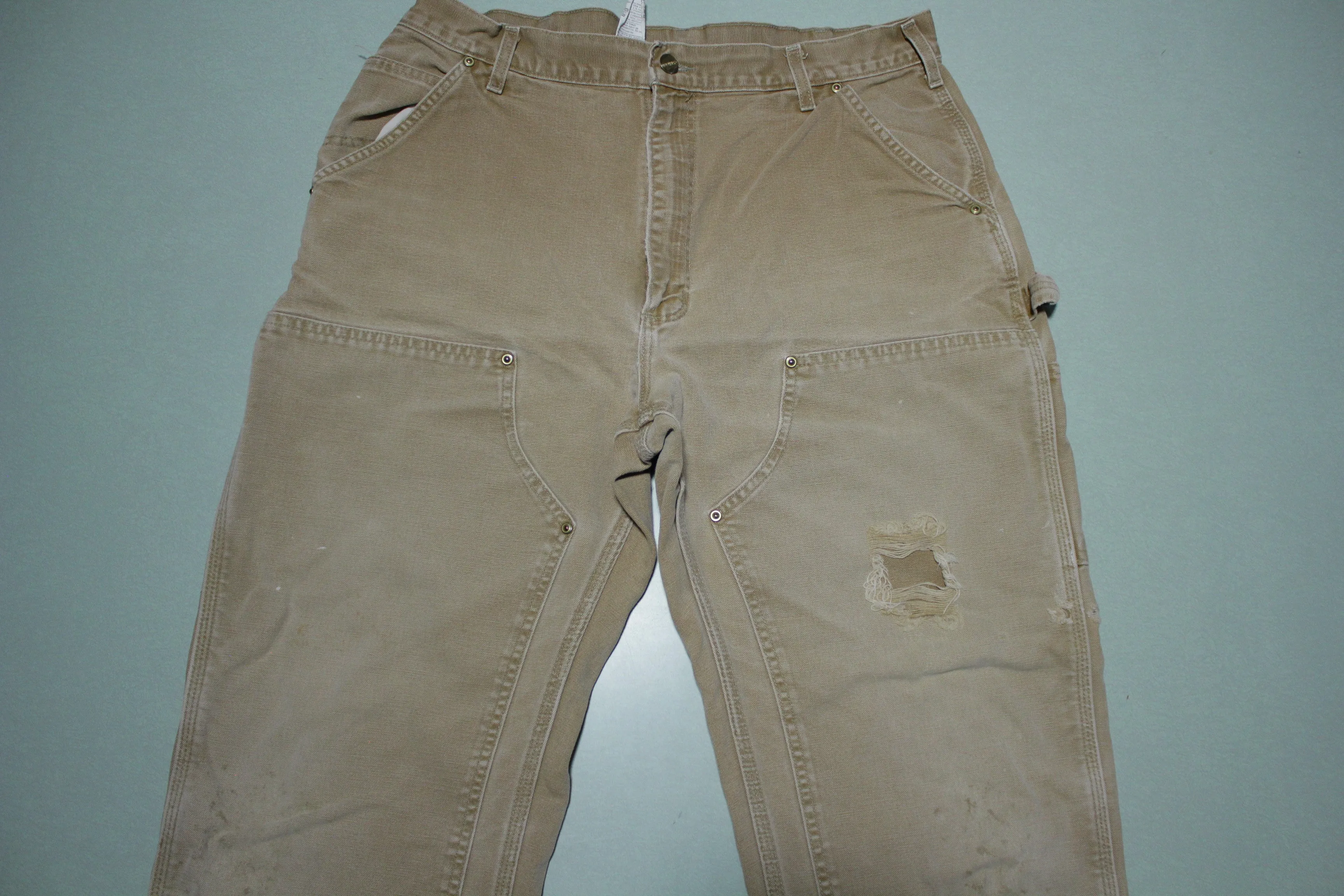 Carhartt B01 Double Knee BRN Washed Duck Work Pants Heavily Distressed USA Made