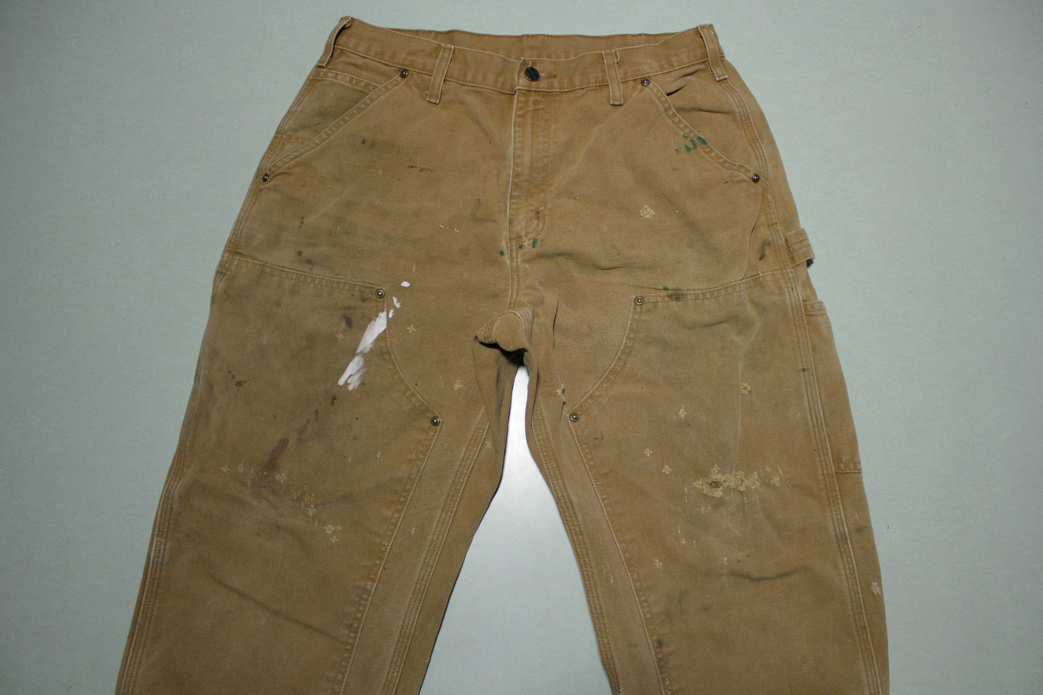 Carhartt B136 Double Knee Heavily Distressed BRN Construction Utility Work Pants