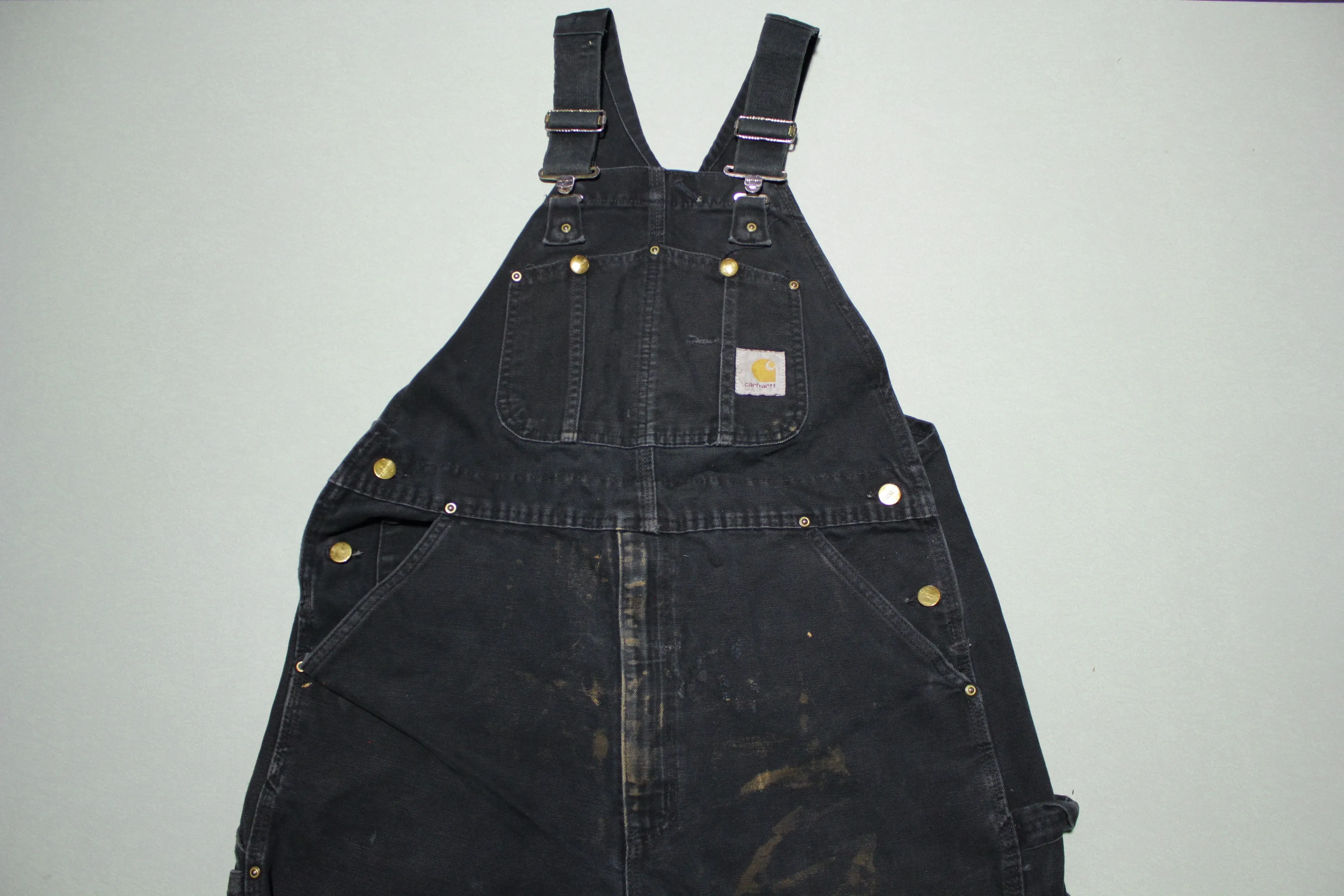 Carhartt R01 BLK Distressed Double Knee Duck Work Black Bibs Overalls