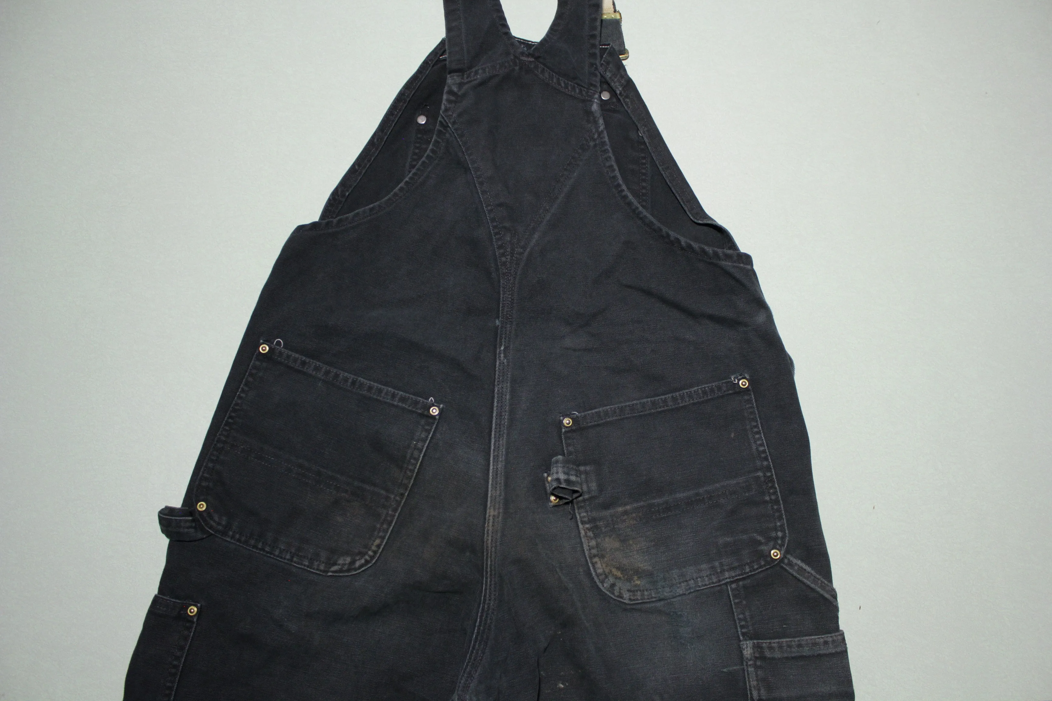 Carhartt R01 BLK Distressed Double Knee Duck Work Black Bibs Overalls