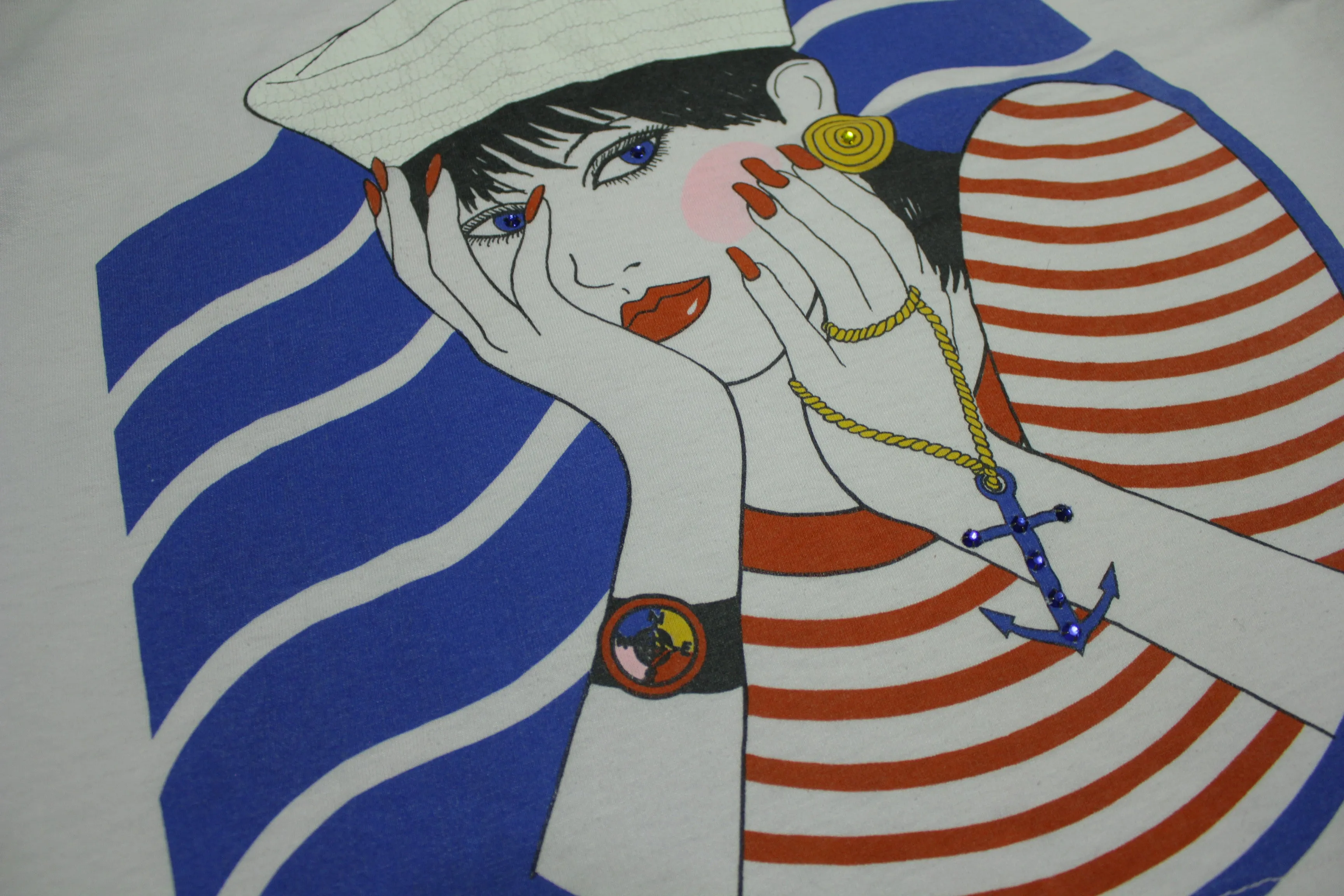 Carol Joseph Sailor Lady  Jeweled Art Deco Crop Top 1988 Vintage 80's Artist T-Shirt