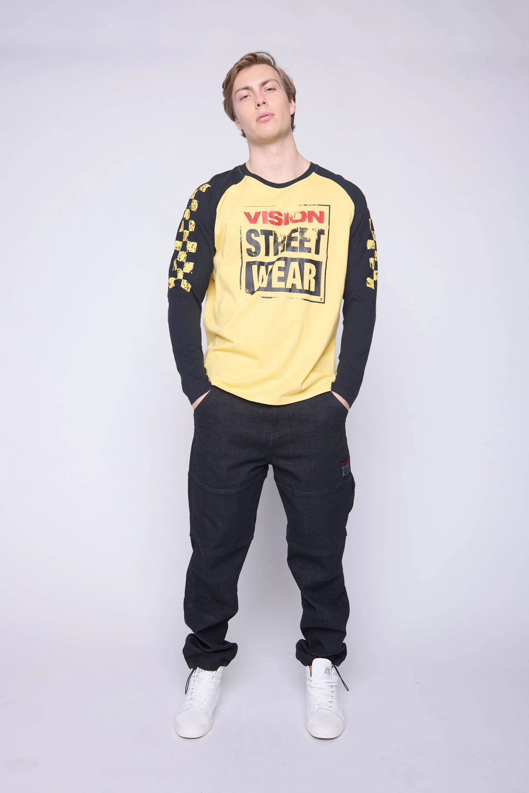 Checker Print Sleeve Logo T-Shirt - Yellow Black