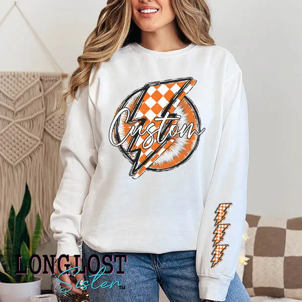 Custom Mascot Team Go Checker Bolt White Long Sleeve T-shirt or Sweatshirt