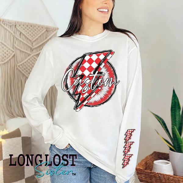 Custom Mascot Team Go Checker Bolt White Long Sleeve T-shirt or Sweatshirt