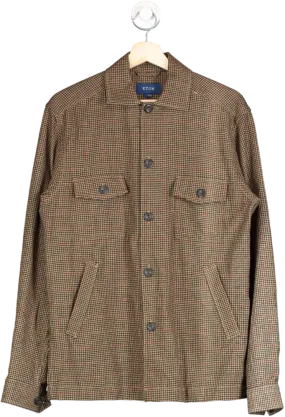 Eton Brown Checked Cashmere Wool Overshirt UK S