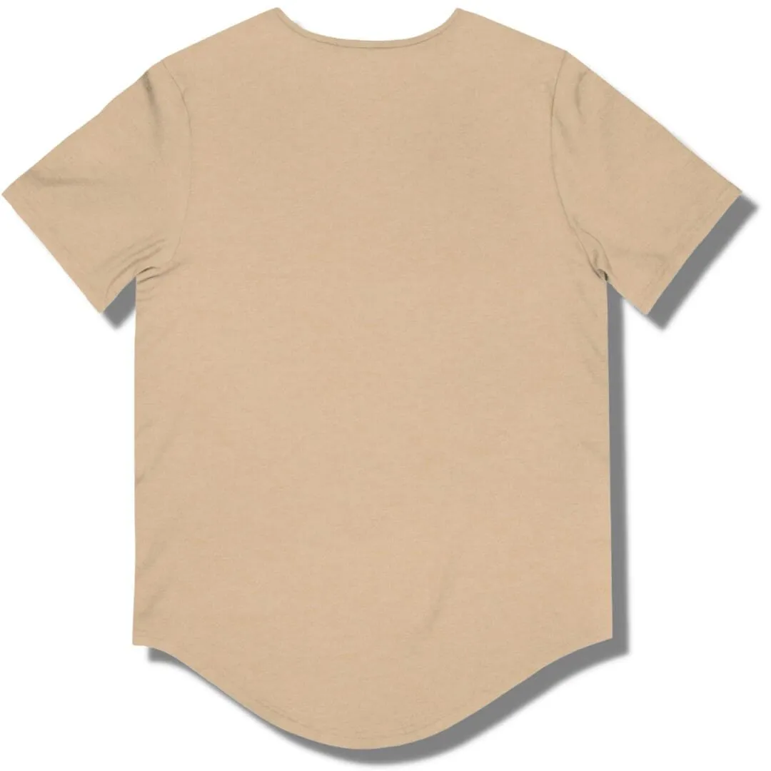 Focus Curved Hem T Shirt - Sand Dune / Heather - Black / Brown