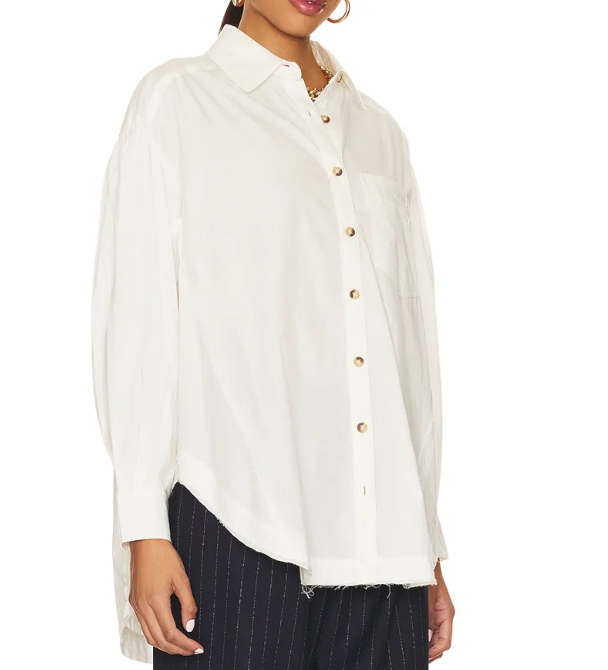 Free People Cream Cotton Happy Hour Oversize Shirt UK L