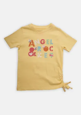 Girls Pretty Printed Cotton Yellow T-Shirt