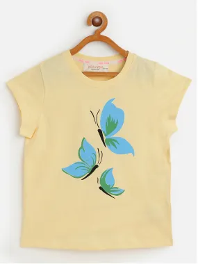 Girls Yellow Butterflies Print T-Shirt