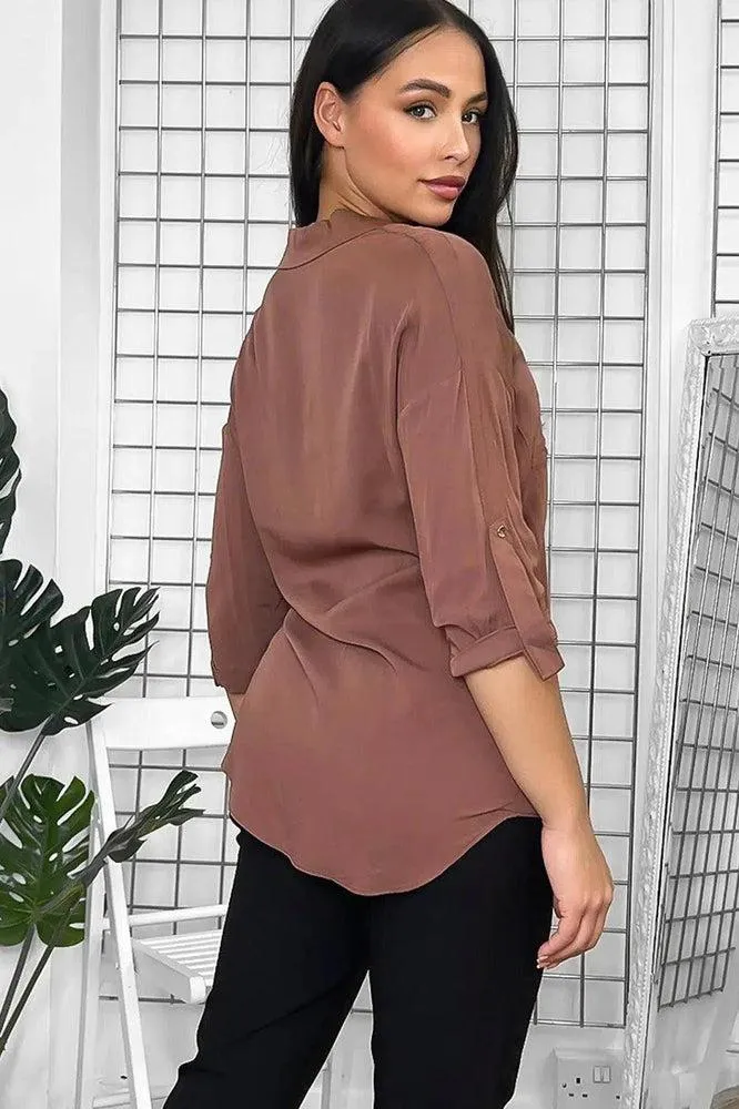 Gold Buttons Front Pockets Relaxed Fit Shirt