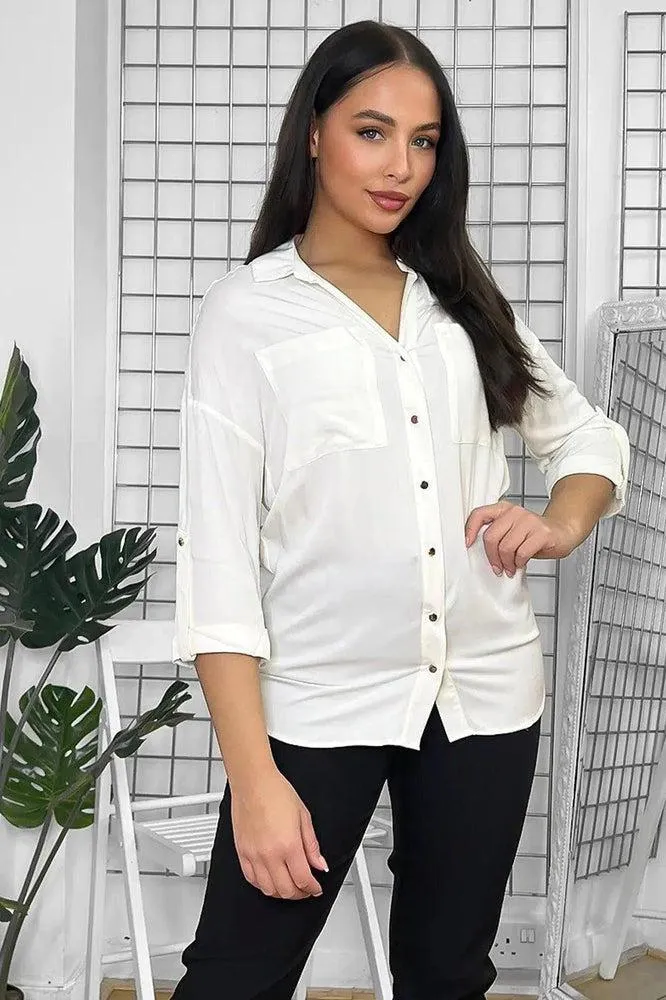 Gold Buttons Front Pockets Relaxed Fit Shirt