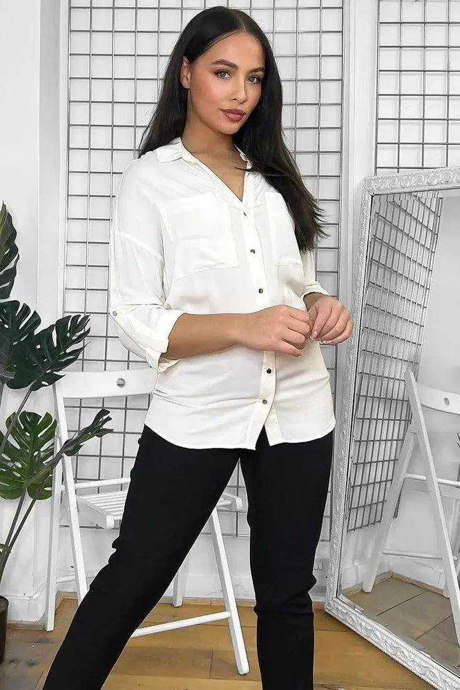 Gold Buttons Front Pockets Relaxed Fit Shirt