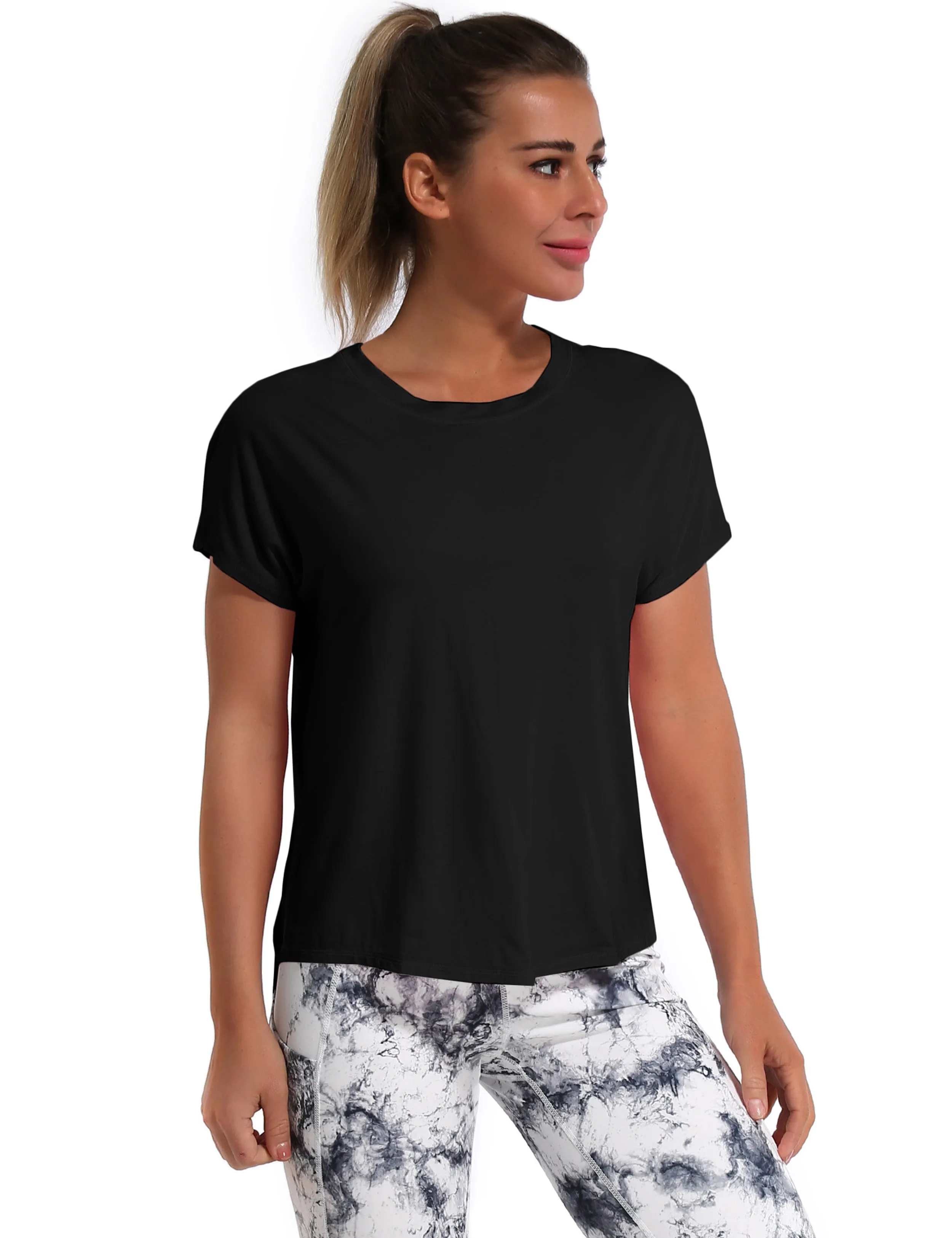 Hip Length Short Sleeve Shirt black