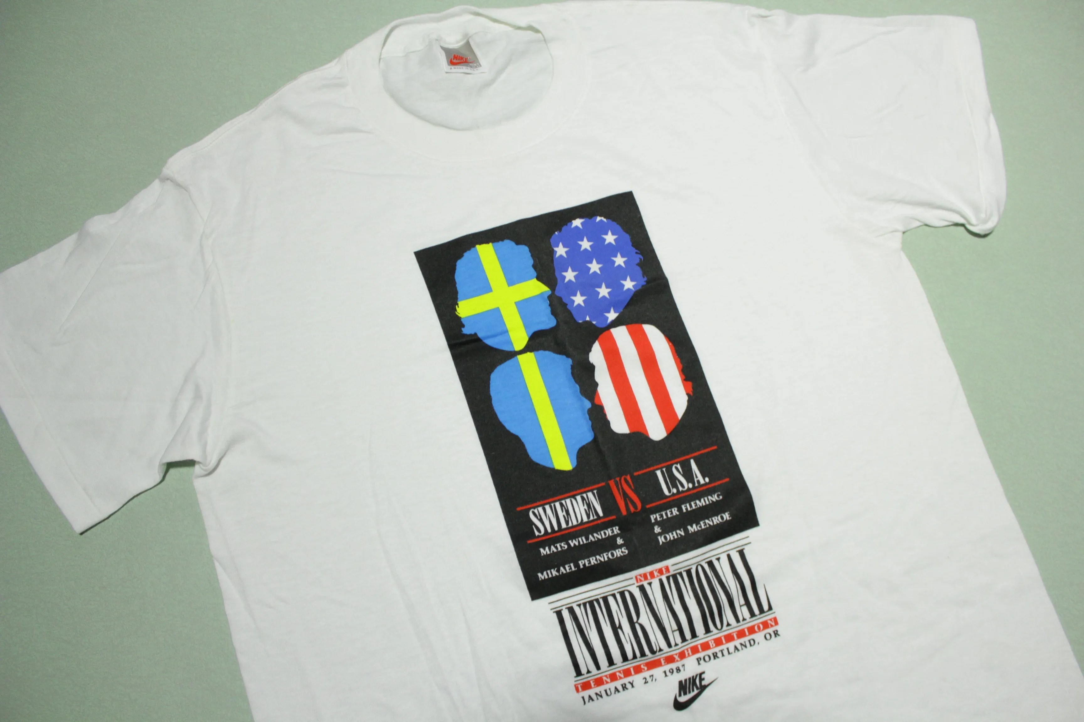 John McEnroe Fleming Wilander Pernfors Vintage 80's Nike USA International Tennis T-Shirt