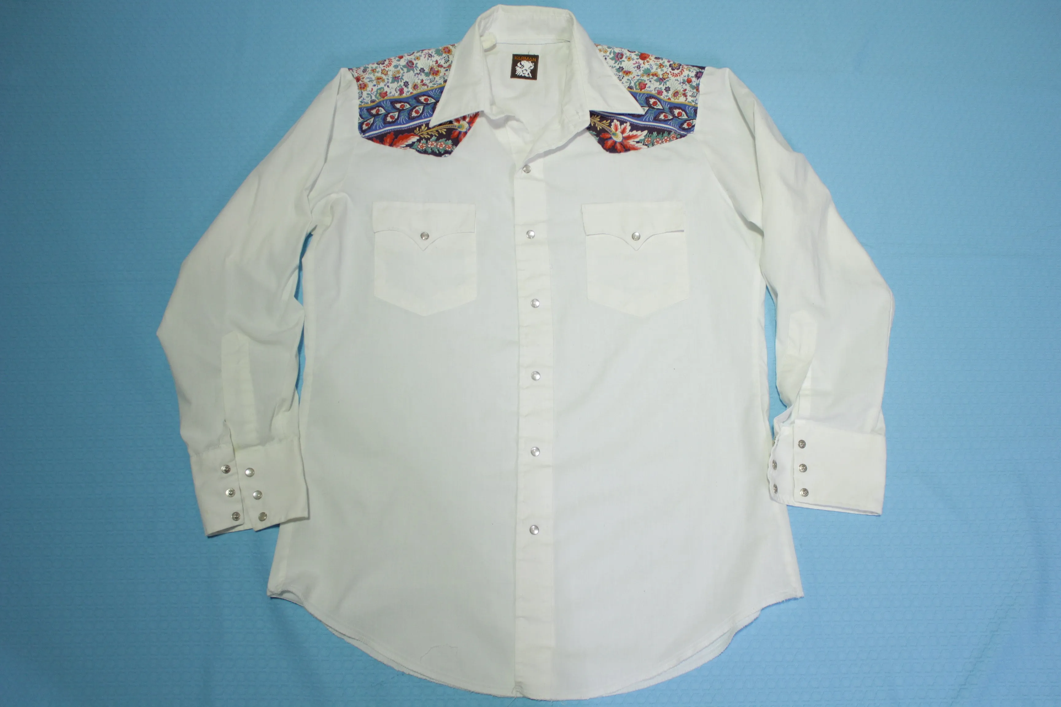 Karman Vintage 80's Flower Print Pearl Snap Western Button Up Shirt