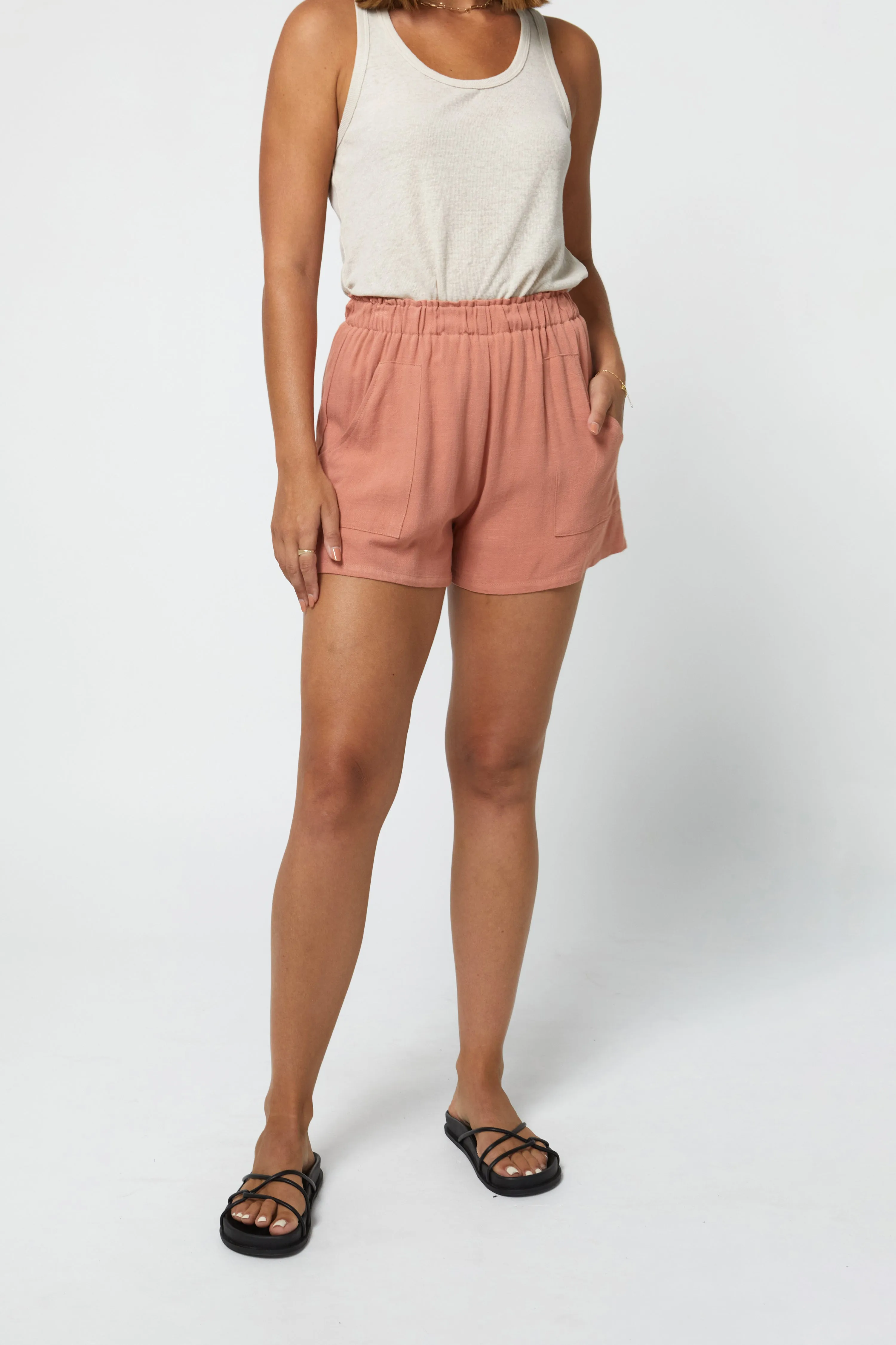 LANDON LINEN SHORT - CLAY