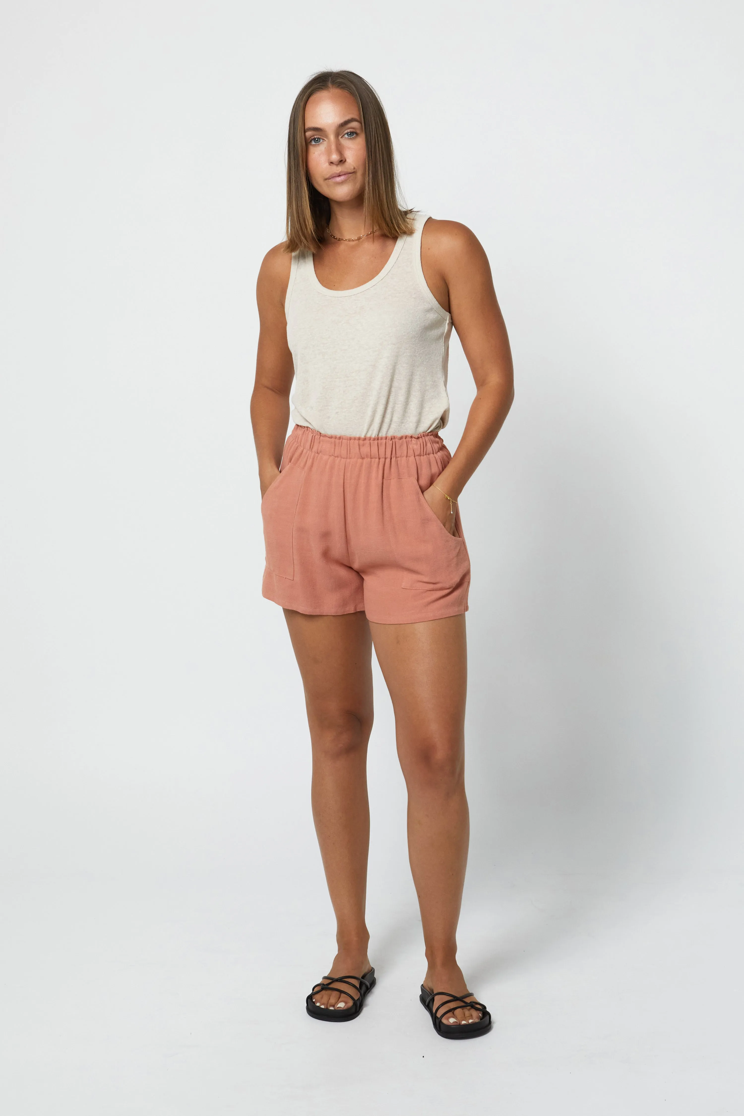 LANDON LINEN SHORT - CLAY