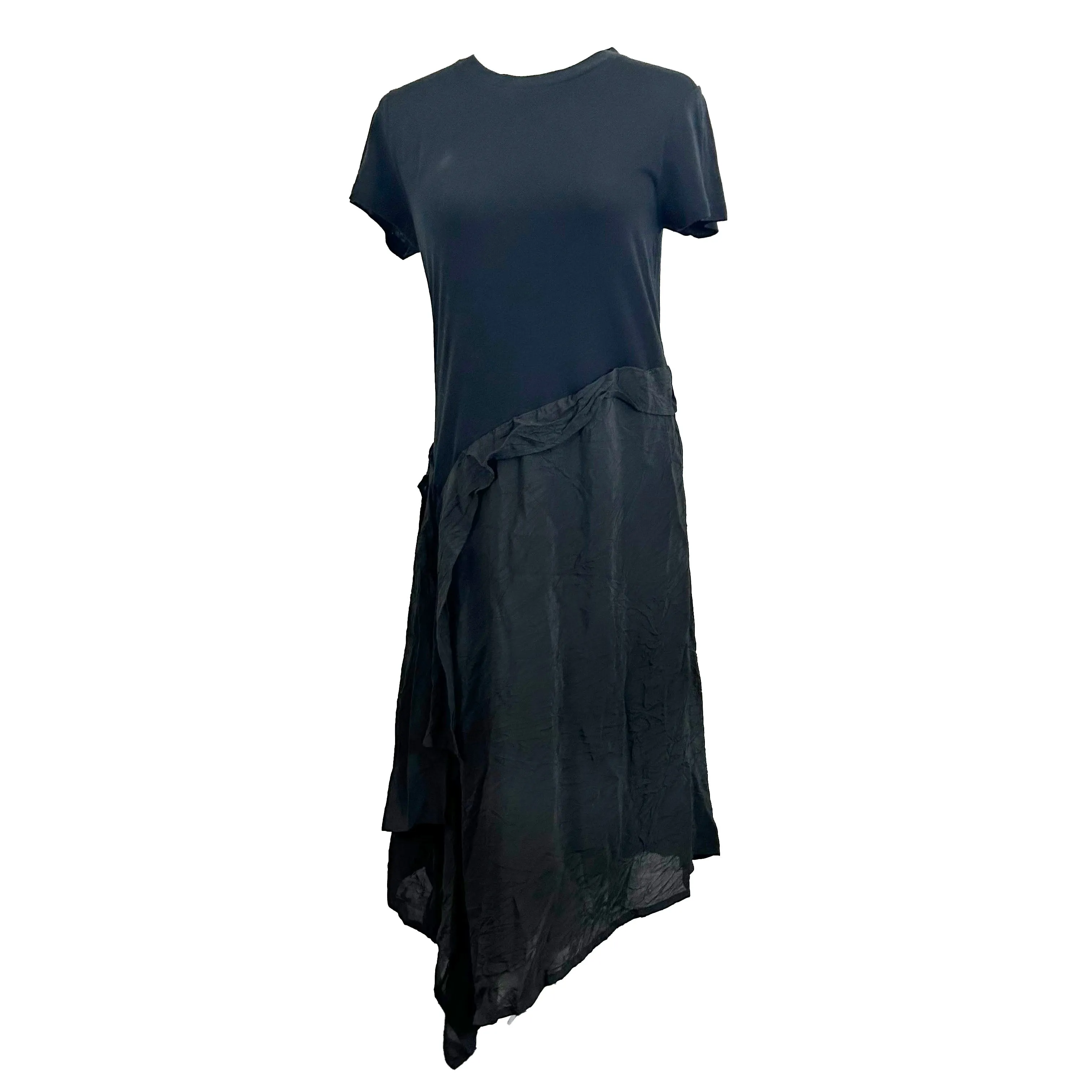 Loewe Brand New $1250 Black Satin & Jersey Tee Shirt Dress XS