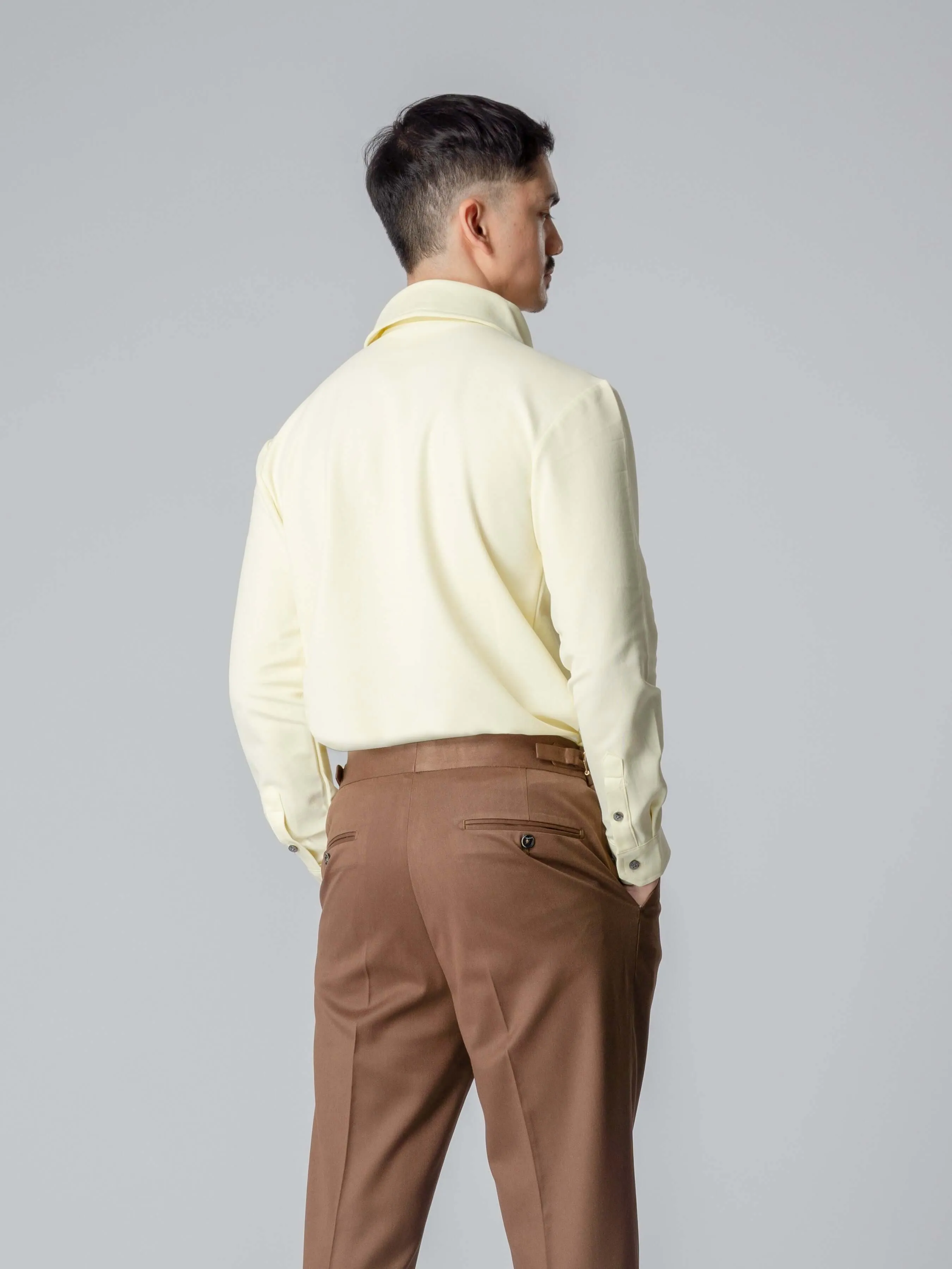 Long Sleeve Polo Shirt - Light Yellow One-Piece Collar Single Button