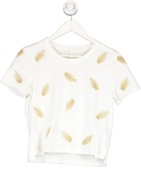 Maje White Embroidered Leaf T Shirt UK S