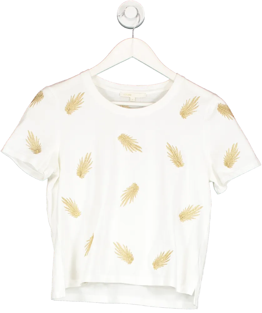 Maje White Embroidered Leaf T Shirt UK S