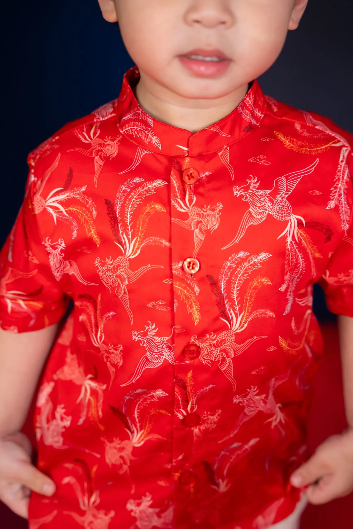 Mandarin-collared Shirt - Red Phoenix