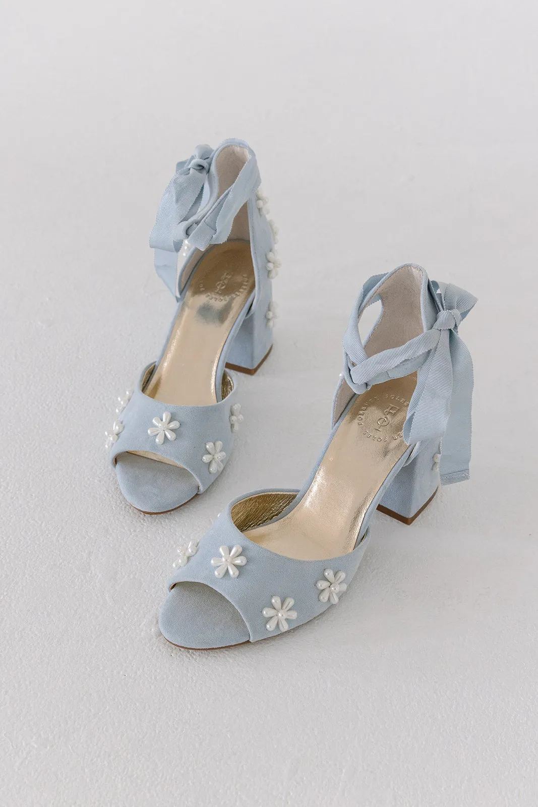 MELODY - BLUE PEARL FLOWER LOW HEEL BRIDAL SHOES