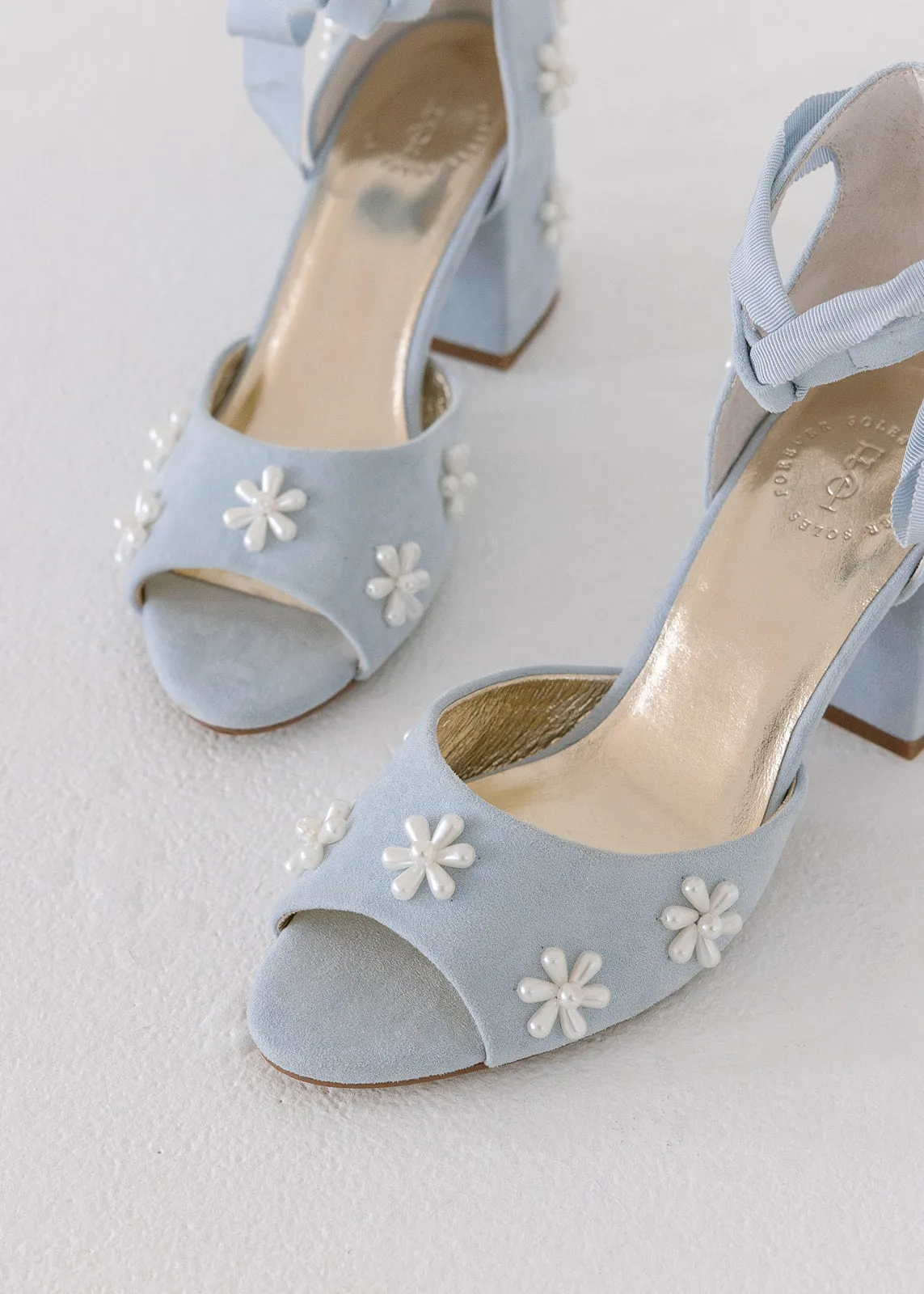 MELODY - BLUE PEARL FLOWER LOW HEEL BRIDAL SHOES