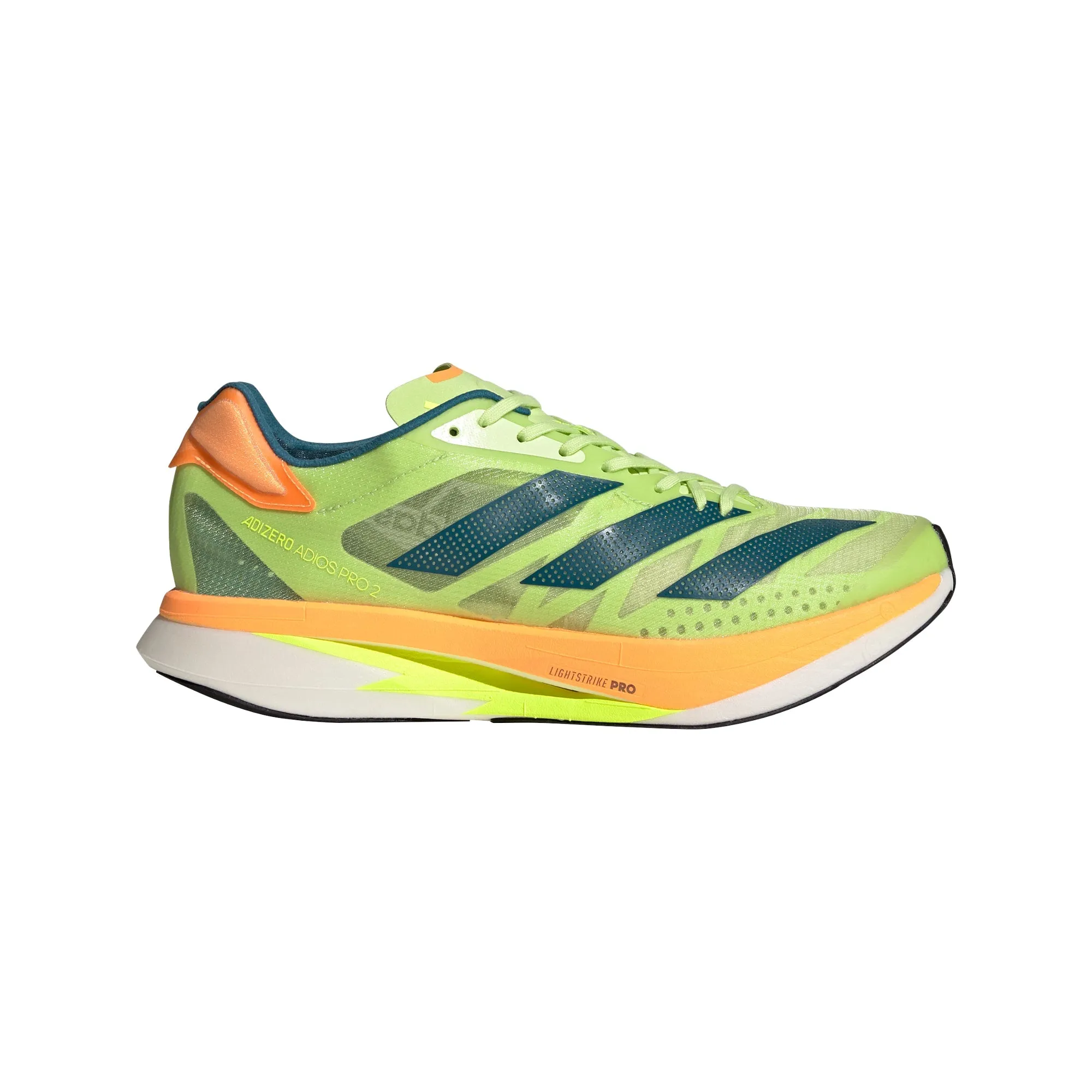 Optimized Product Title: 

Mens adidas Adizero Adios Pro 2 Running Shoes - Pulse Lime/Real Teal/Flash Orange, Size 10.5 D Medium - Lightweight & High-Performance