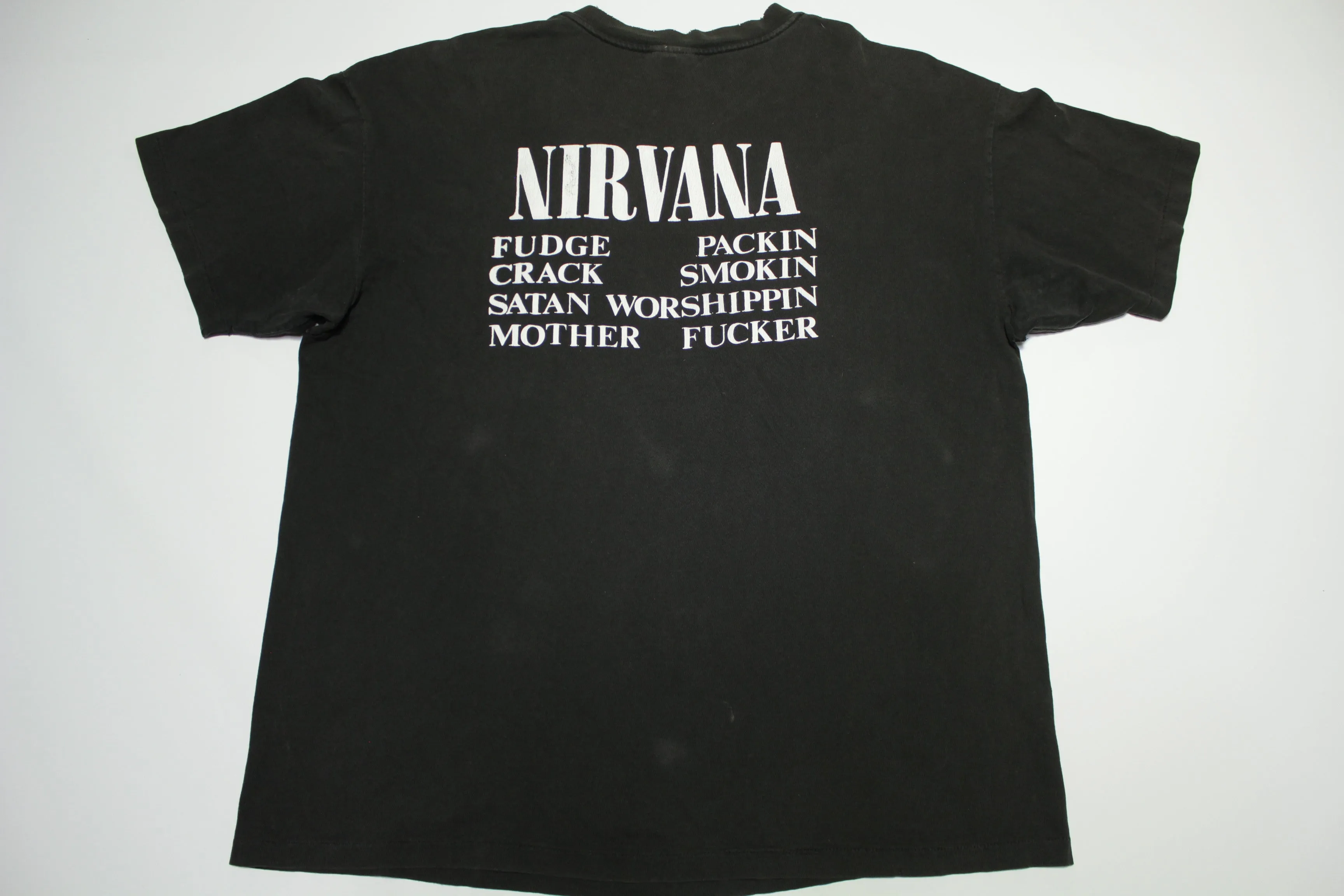 Original 90s Nirvana Vestibule Vintage T-Shirt - Fudge Packing, Satan Worshipping Design