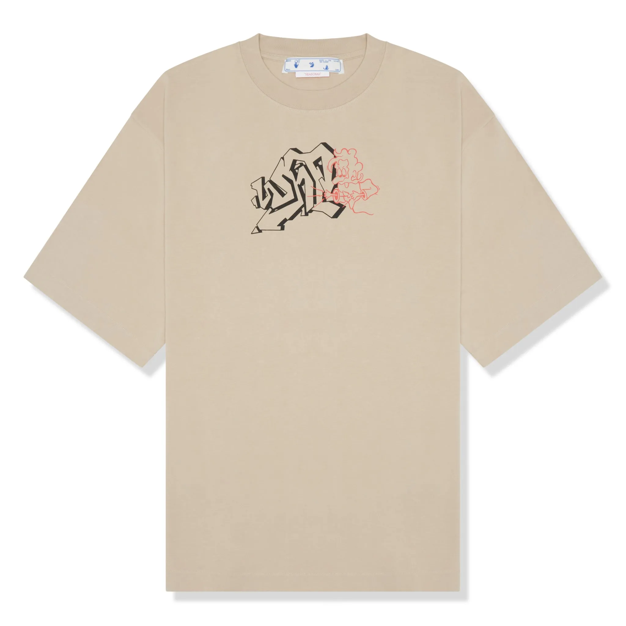 Off-White Graffiti Print Beige T Shirt