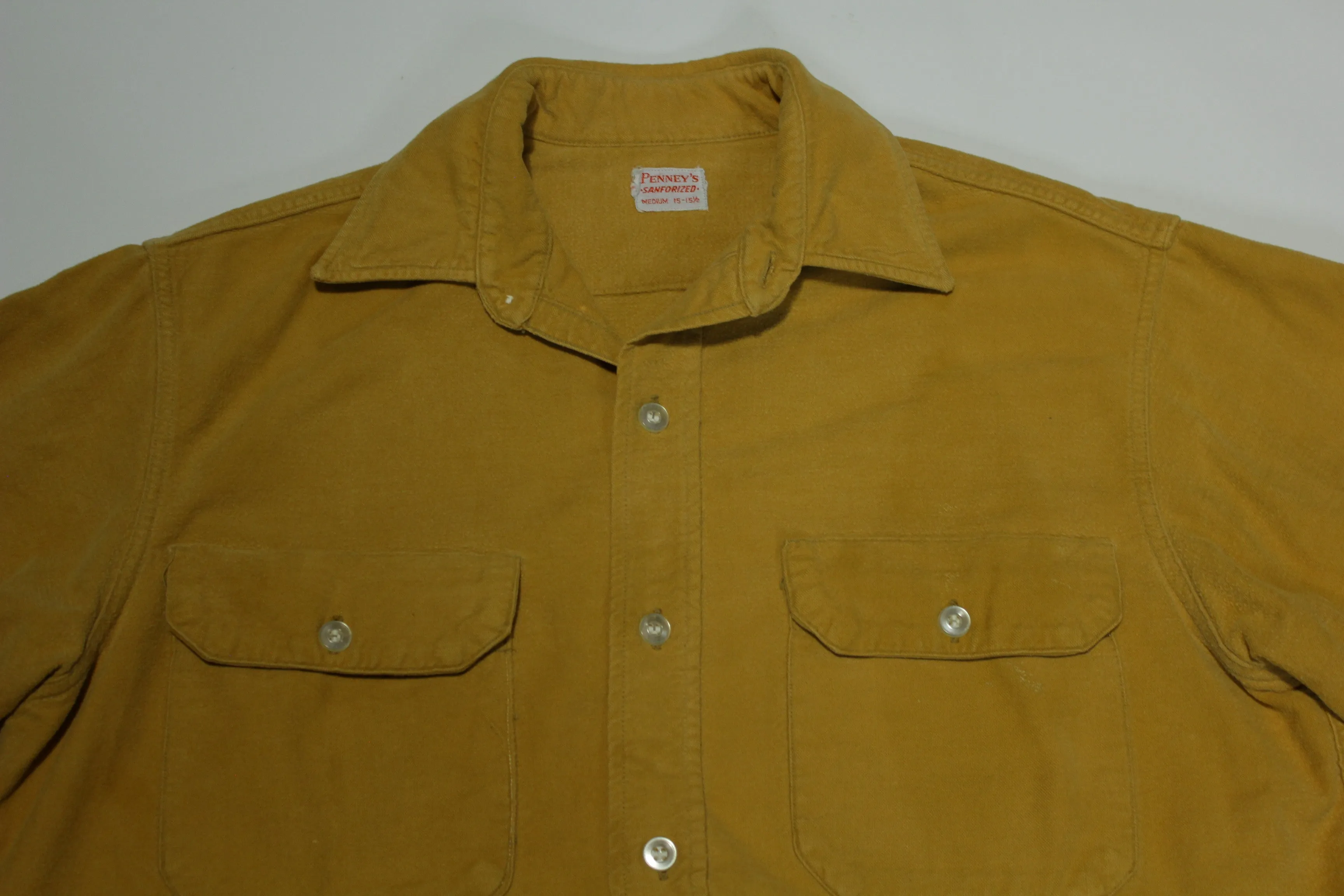 Penneys Sanforized Vintage 50's Distressed Cotton Button Up Work Shirt