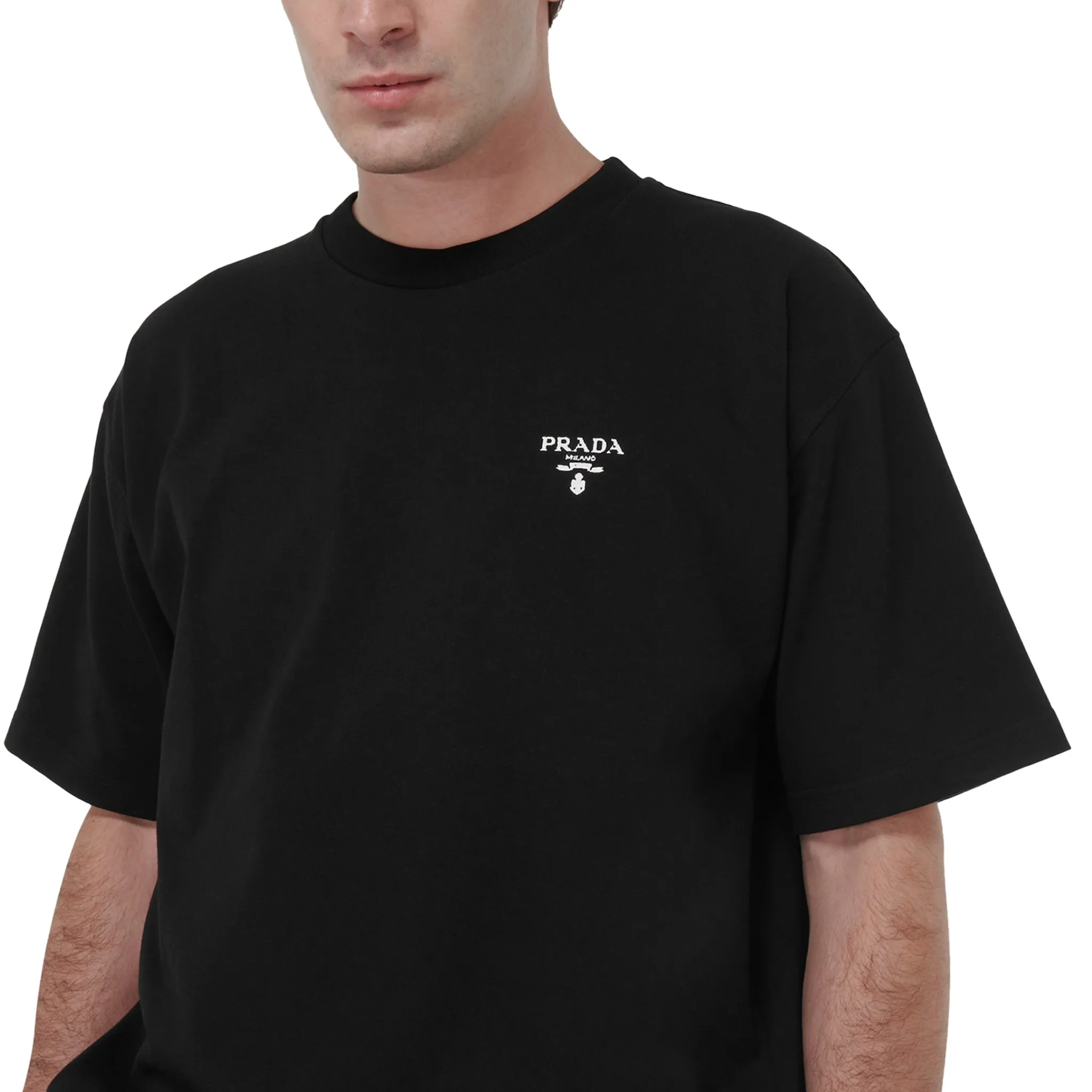 Prada Logo Re-Nylon Jersey T Shirt Black