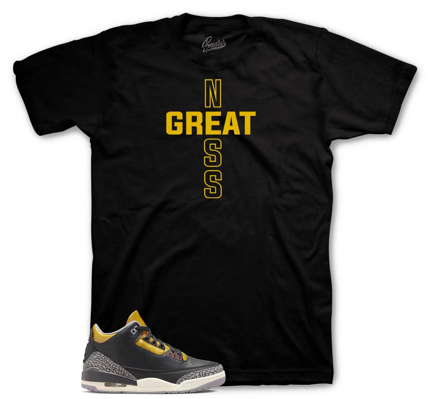 Retro 3 Cement Gold Shirt - Cross - Black