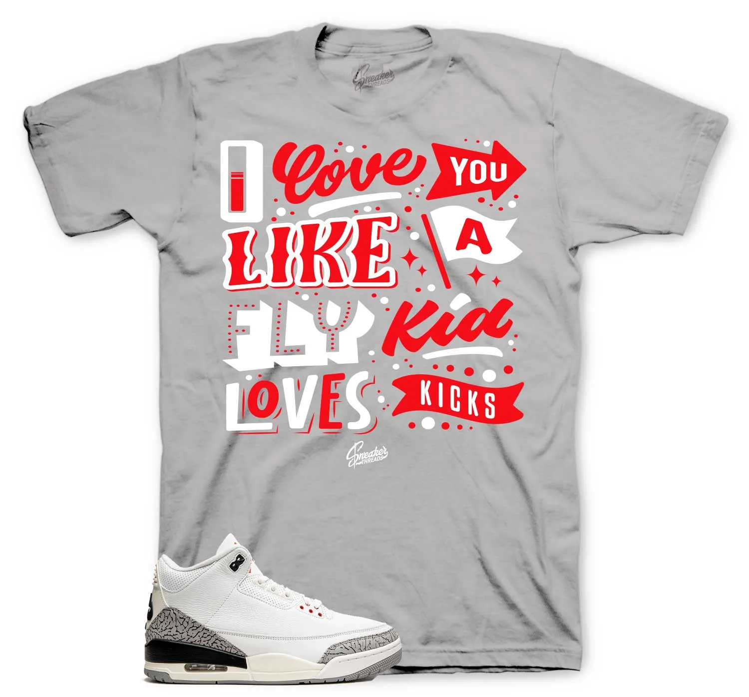 Retro 3 White Cement Reimagined Shirt - Love Kicks - Grey