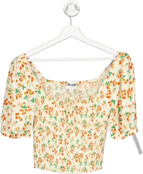 Rouje Yellow Smocked Cherry Print Top UK 12