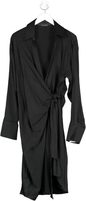 The Summer Edit Black Esme Hammered Silk Wrap Shirt Dress UK S