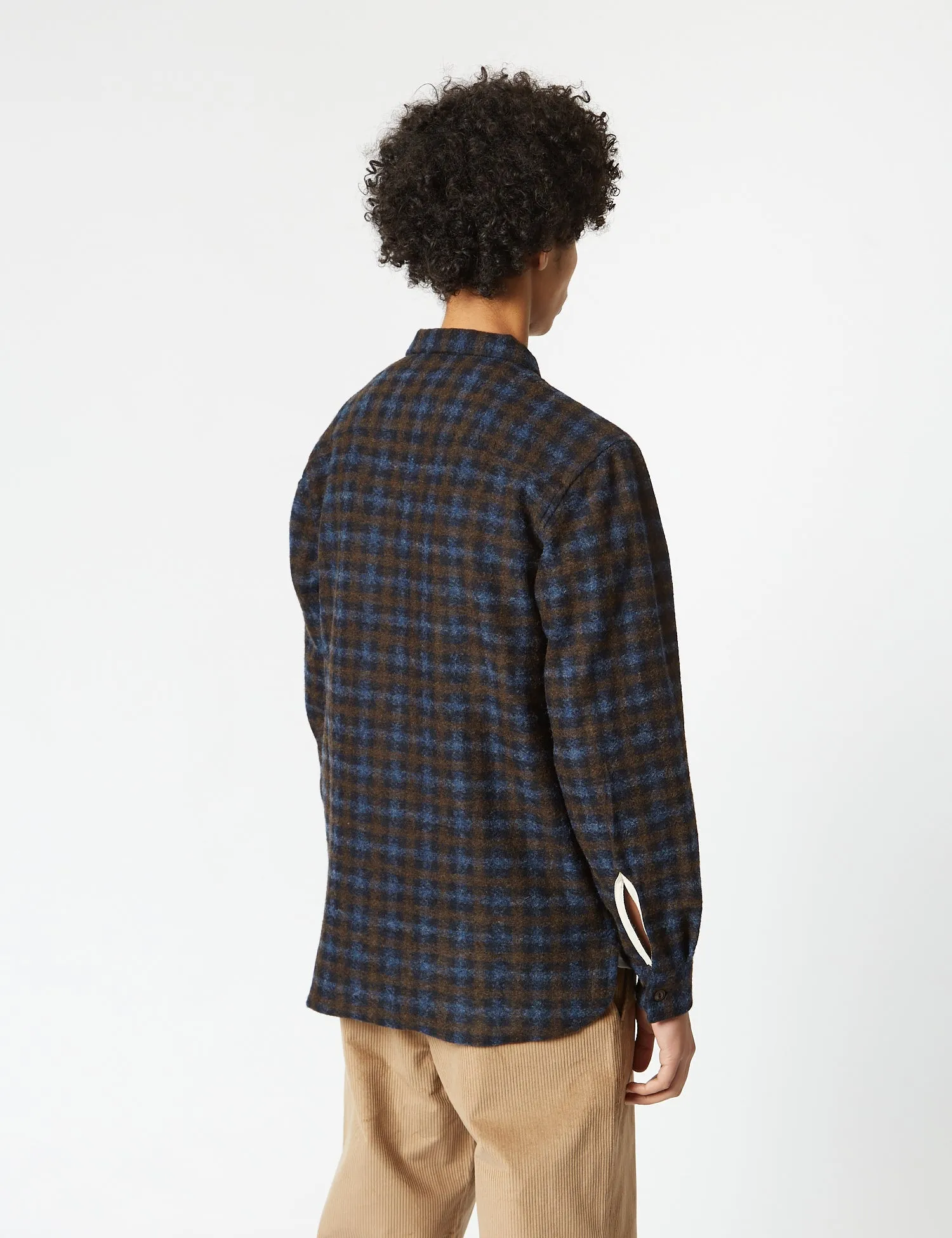 Universal Works Work Shirt (Fleece) - Brown/Sky Blue