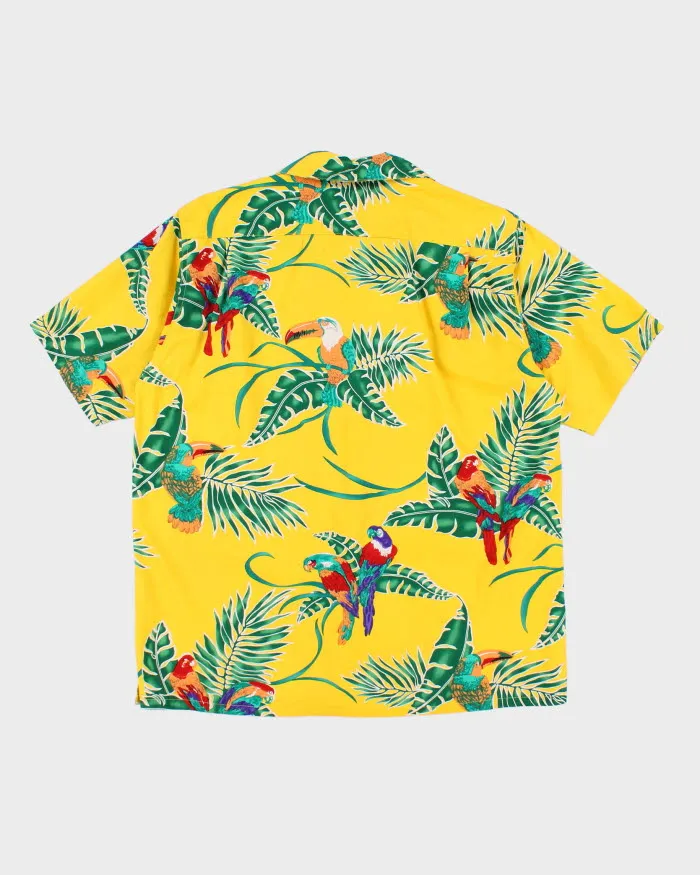 Vintage Men's Yellow Hawaiian Print Shirt - M