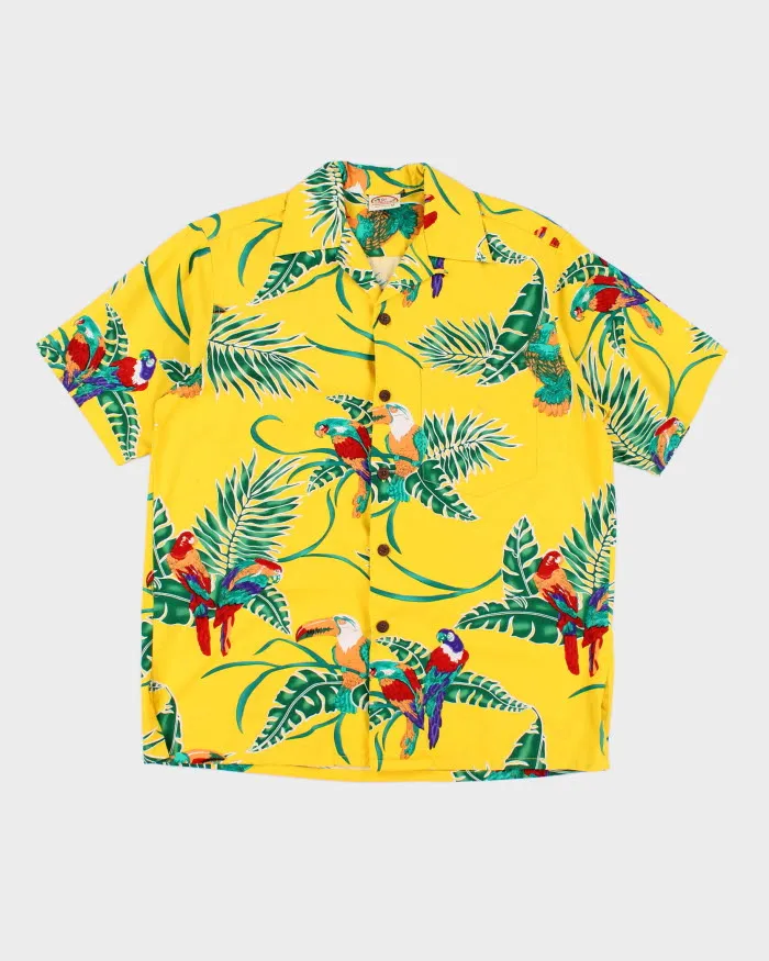 Vintage Men's Yellow Hawaiian Print Shirt - M