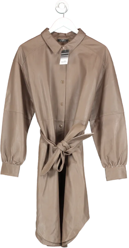 Wallis Brown Leather Shirt Dress UK 14