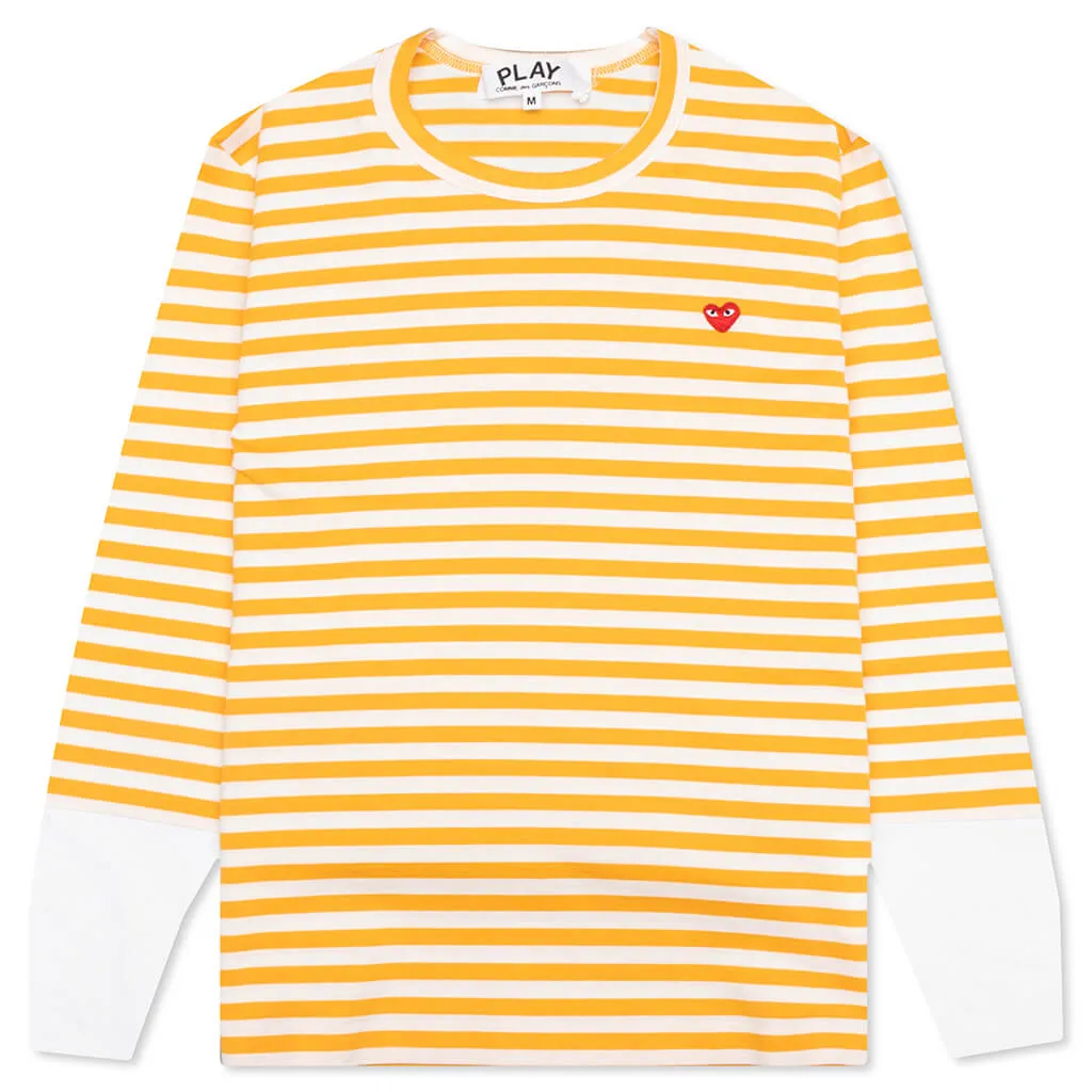 Women's Striped White Sleeve L/S T-Shirt - Yellow