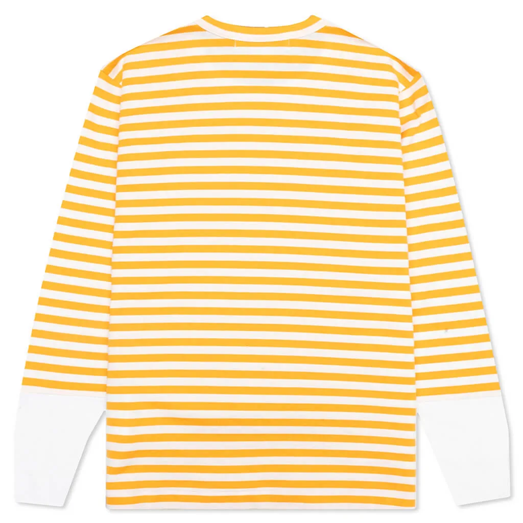 Women's Striped White Sleeve L/S T-Shirt - Yellow