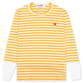 Women's Striped White Sleeve L/S T-Shirt - Yellow